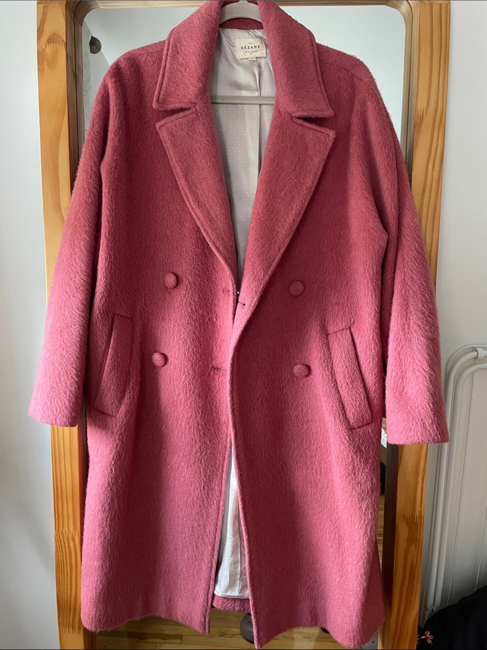 RARE Sezane pink wool Jim coat - Picture 2 of 9